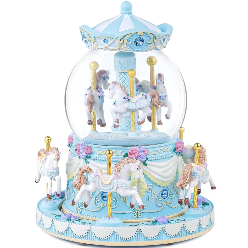 Mr.Winder Music Box Carousel Snow Globe, Anniversary Christmas Birthday Gifts for Girls Mom Friend Daughter, Unicorn Music Boxes Carousel Horse with Lights Play You are My Sunshine - Image 1